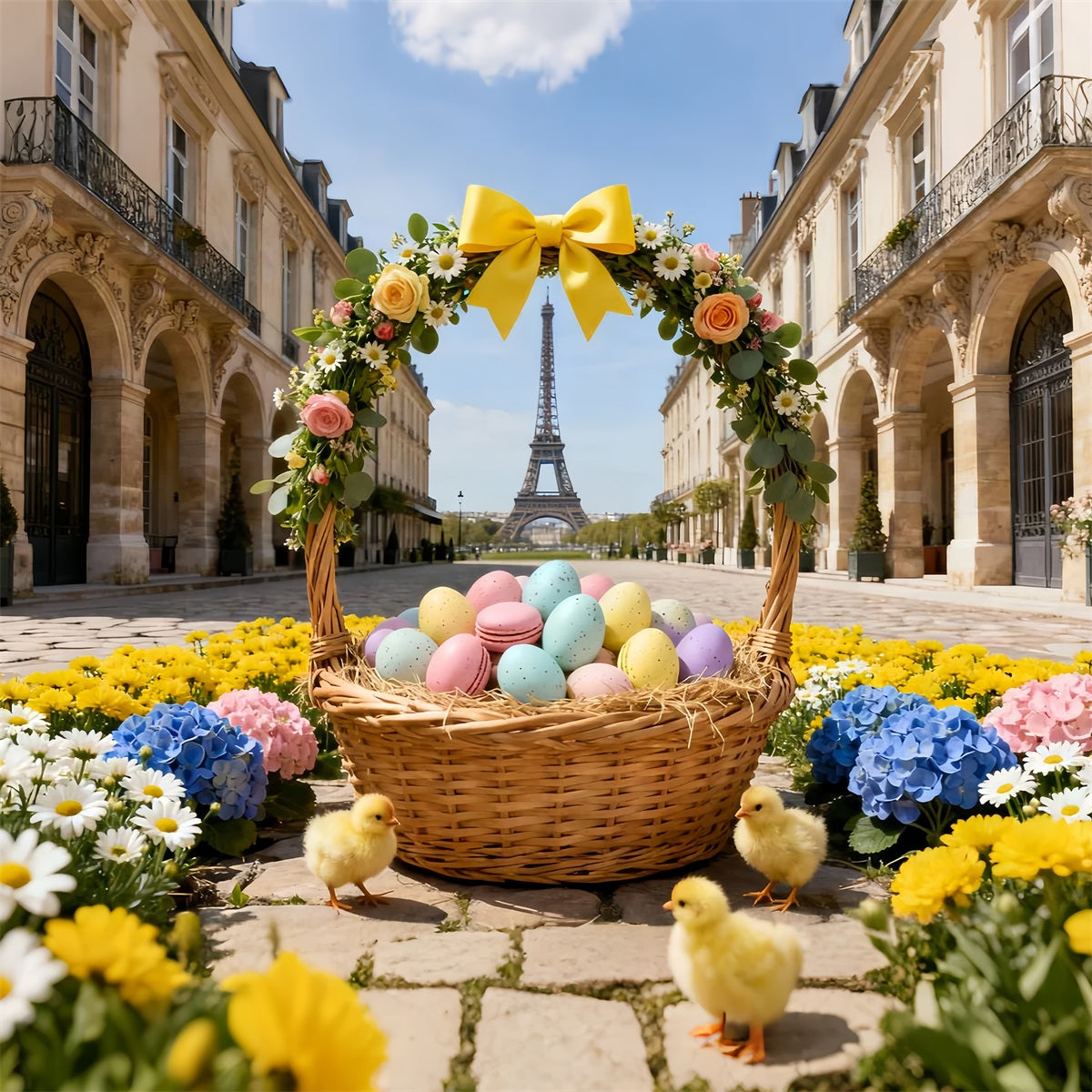 Baby Chick Backdrop Paris Floral Egg Basket Easter Backdrop Ideas UK LXX61-96