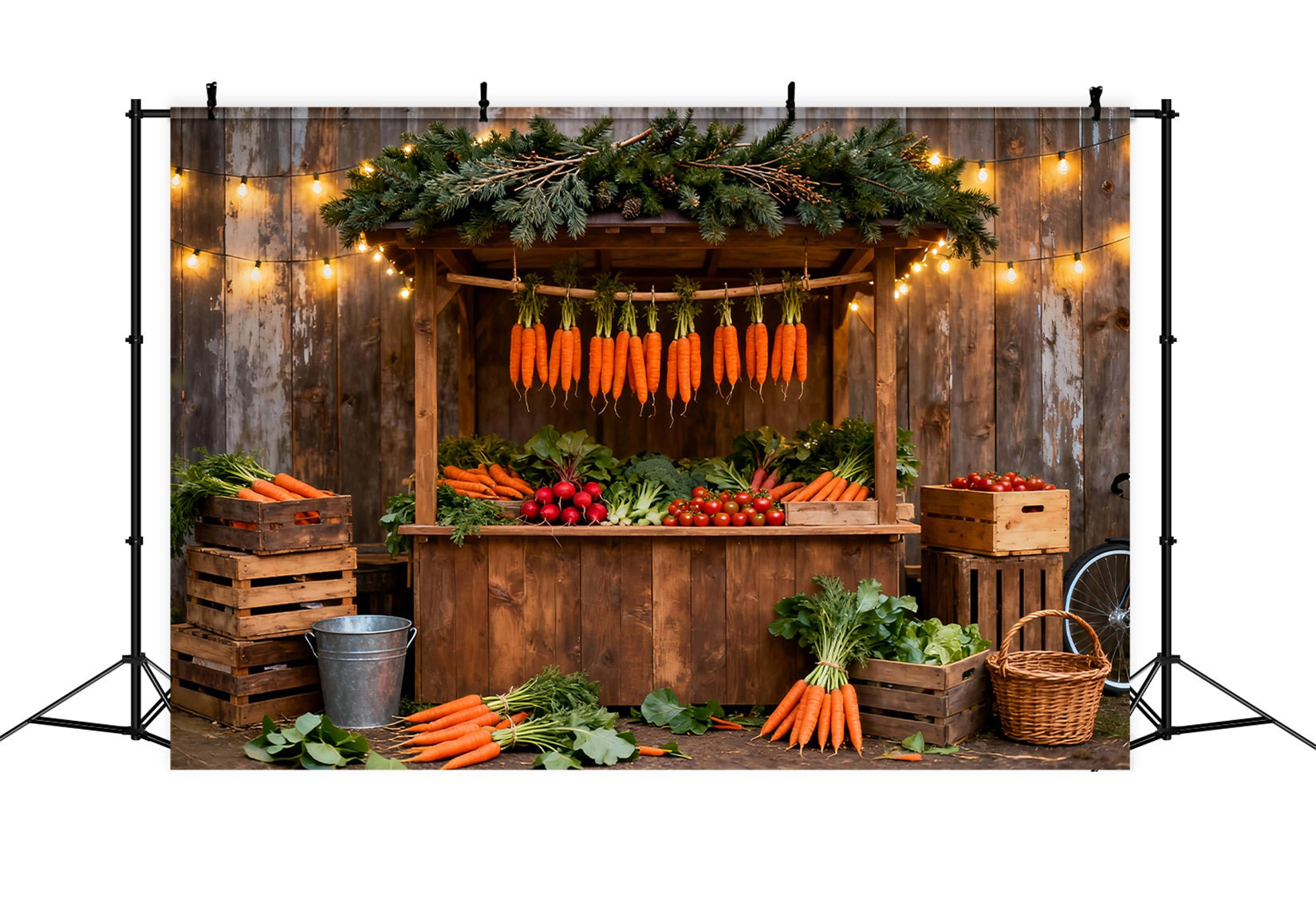 Carrot Backdrop Rustic Market Stall Fairy Lights Easter Photo Backdrops UK LXX61-97