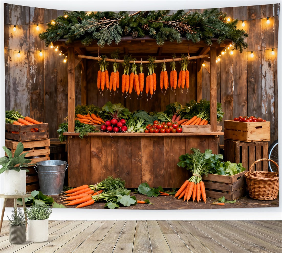 Carrot Backdrop Rustic Market Stall Fairy Lights Easter Photo Backdrops UK LXX61-97