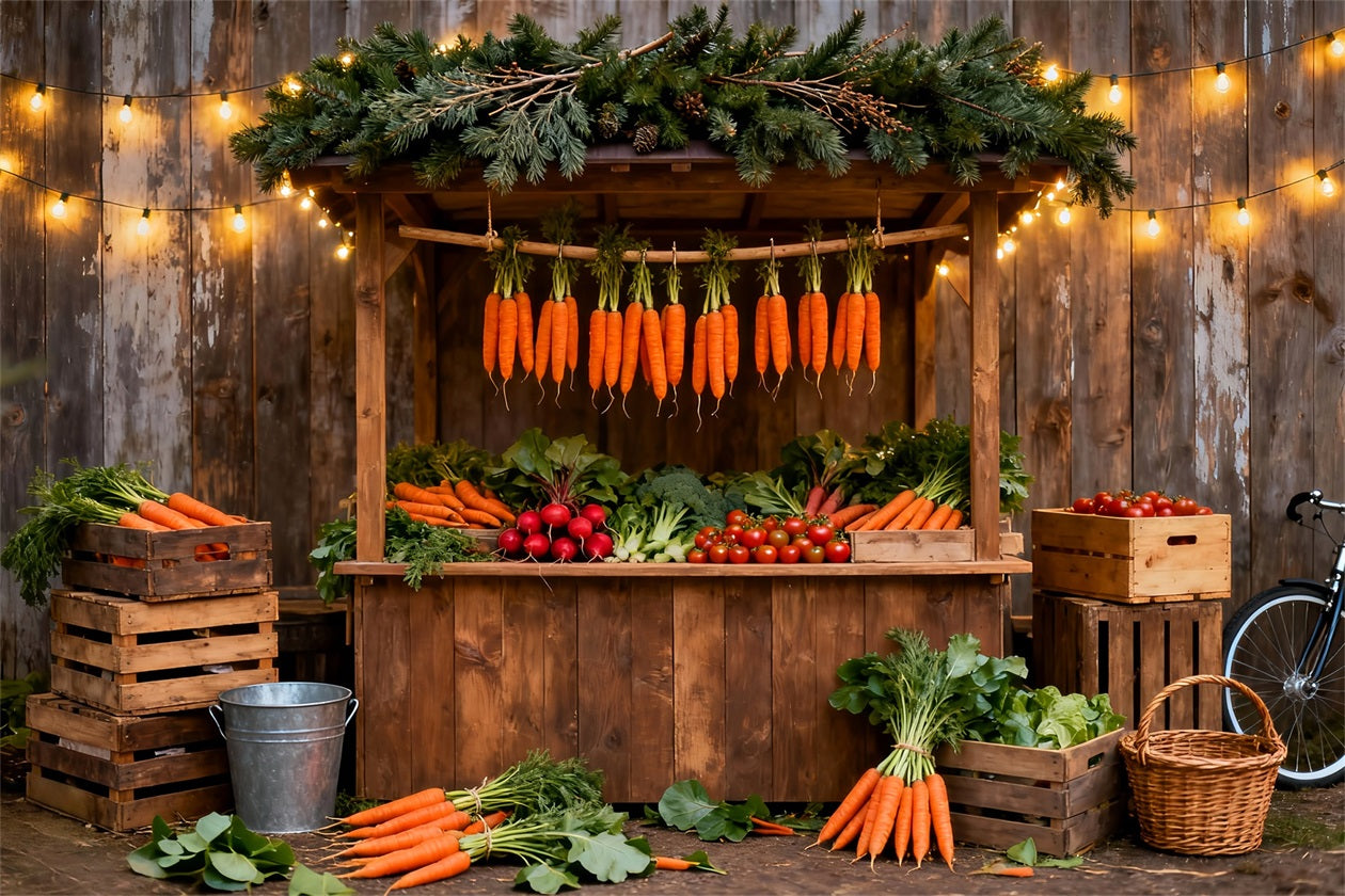 Carrot Backdrop Rustic Market Stall Fairy Lights Easter Photo Backdrops UK LXX61-97