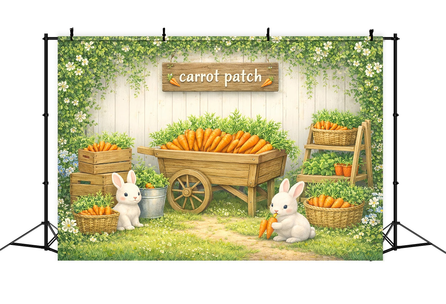 Carrot Backdrop Whimsical Bunny Garden Patch Easter Photo Backdrops UK LXX61-98