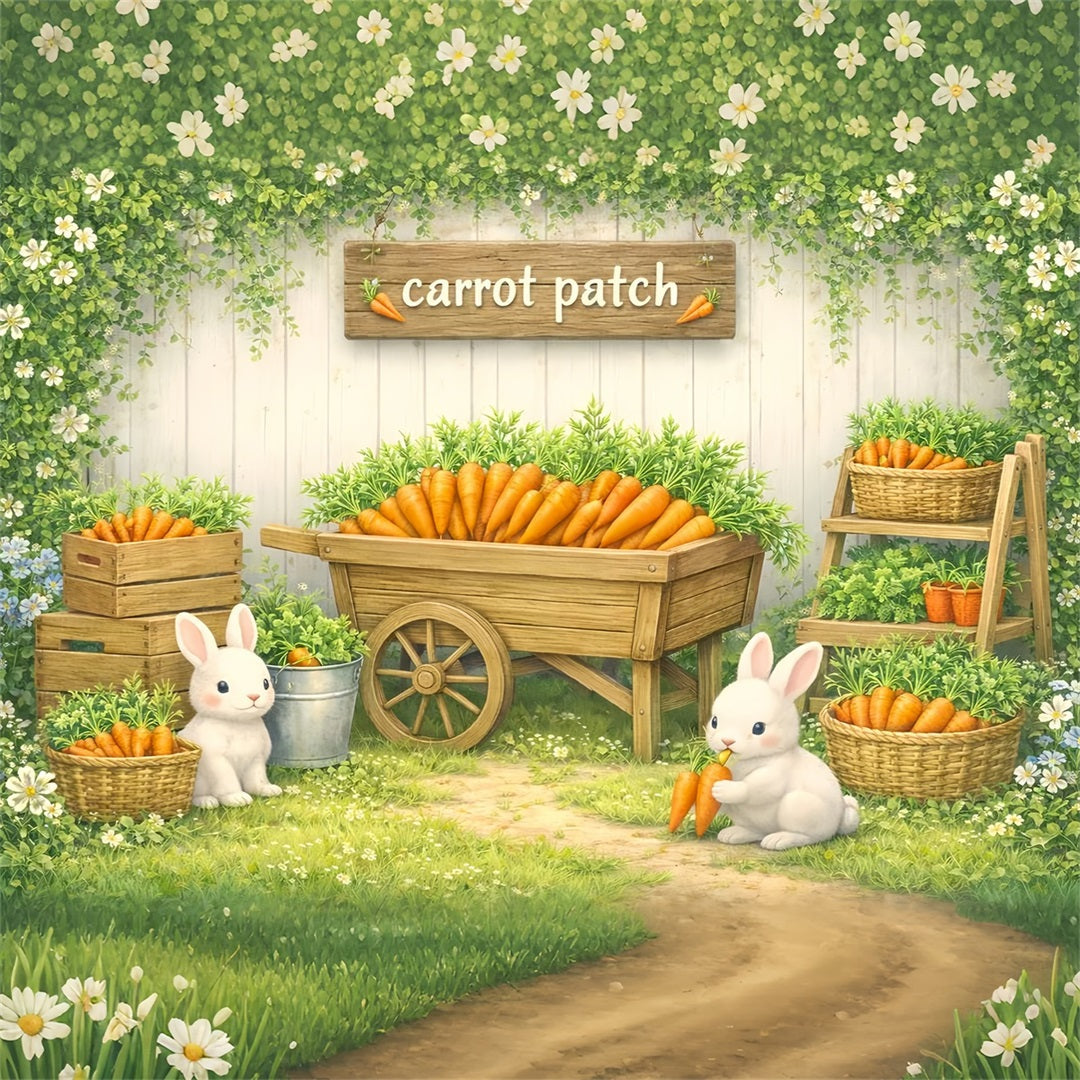 Carrot Backdrop Whimsical Bunny Garden Patch Easter Photo Backdrops UK LXX61-98