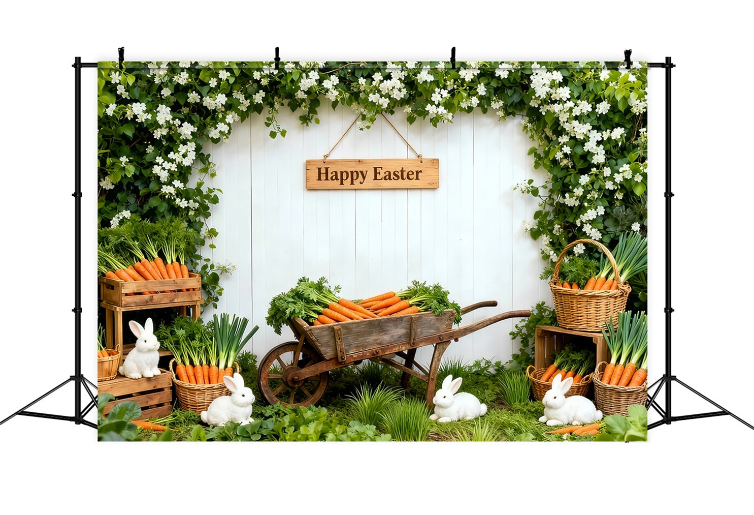 Carrot Backdrop Spring Garden Wildflower Bunny Easter Photo Backdrops UK LXX61-99