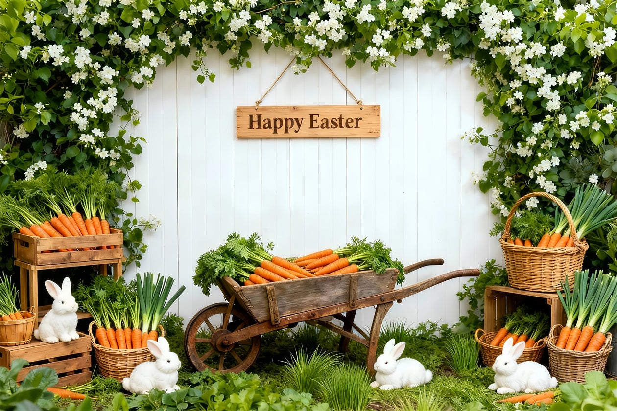 Carrot Backdrop Spring Garden Wildflower Bunny Easter Photo Backdrops UK LXX61-99