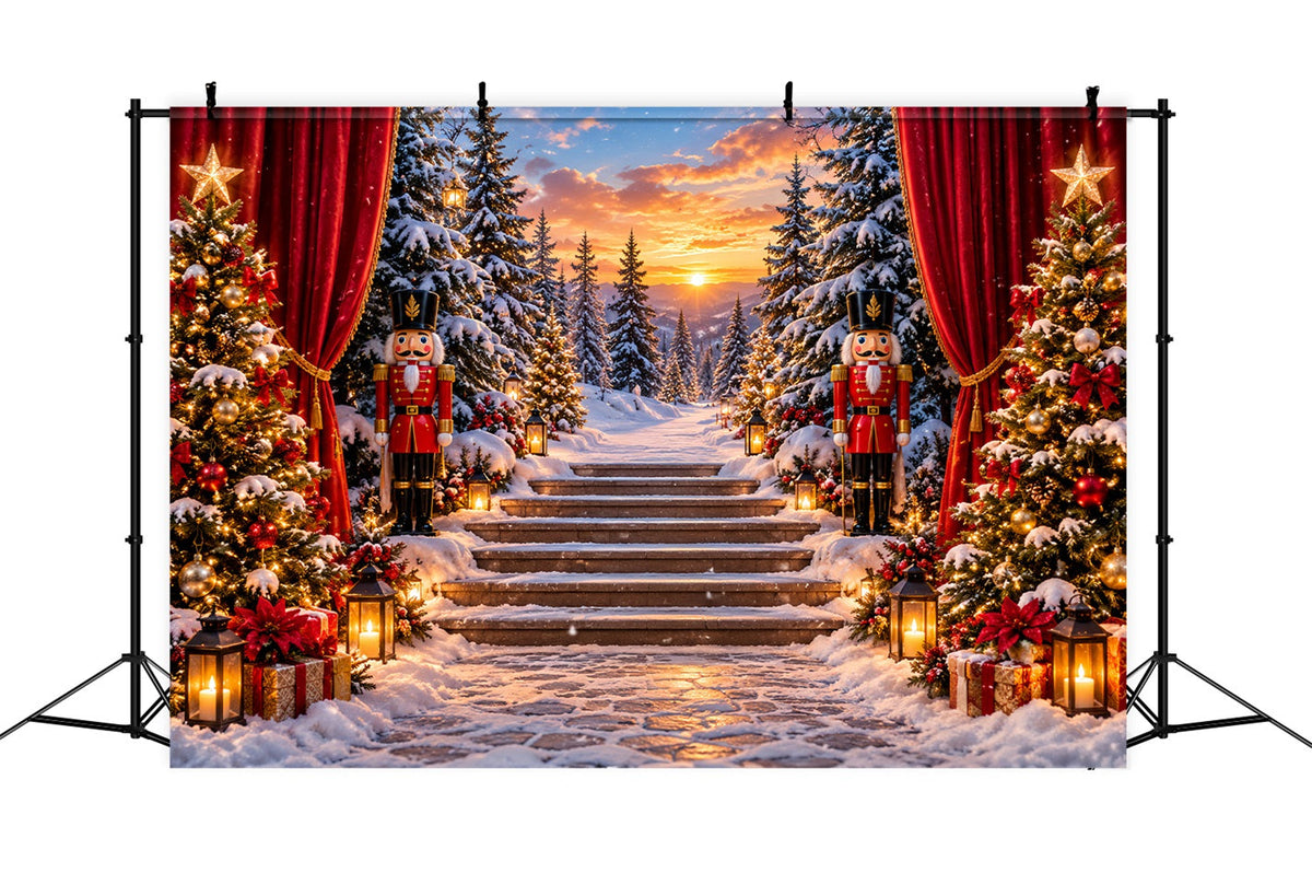 Christmas Theme Backdrop Forest Sunset Snowy Staircase Nutcracker Backdrops UK LXX610-159