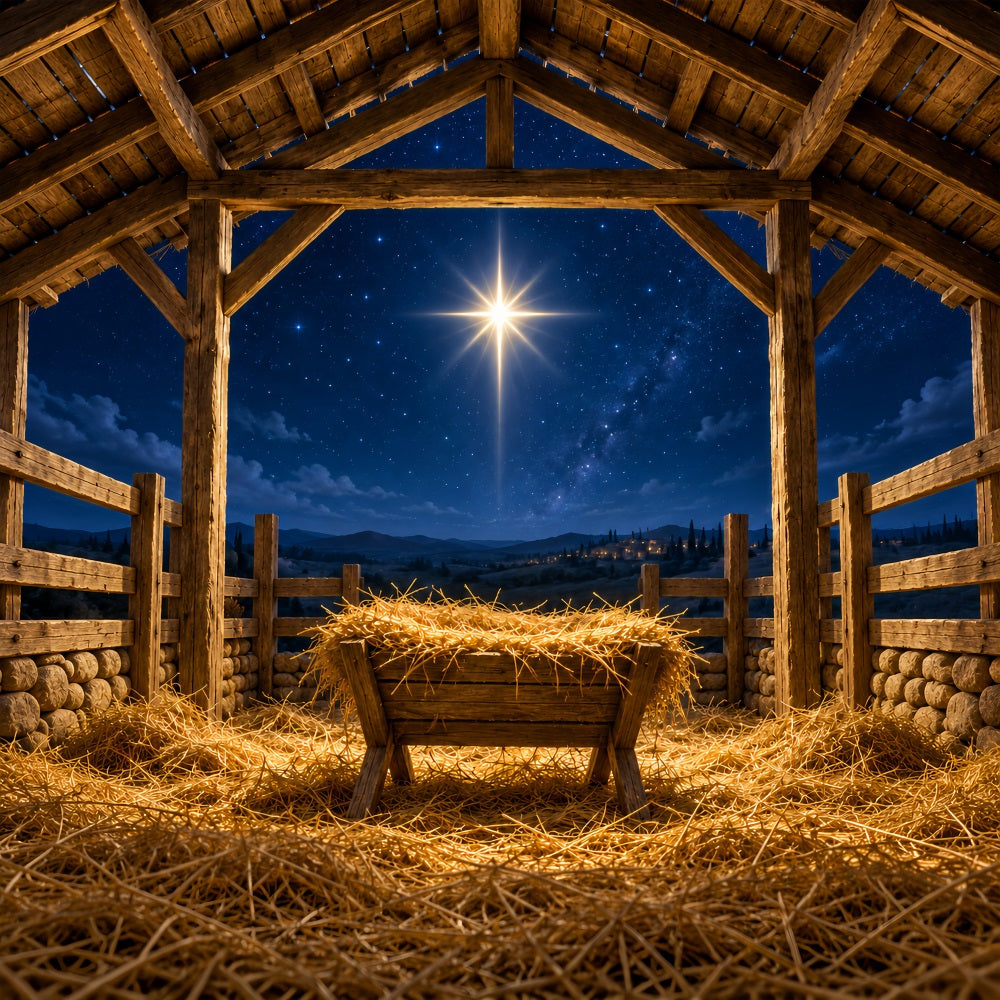 Nativity Scene Backdrop Bethlehem Star Rustic Stable Manger Scene Backdrop UK LXX610-161