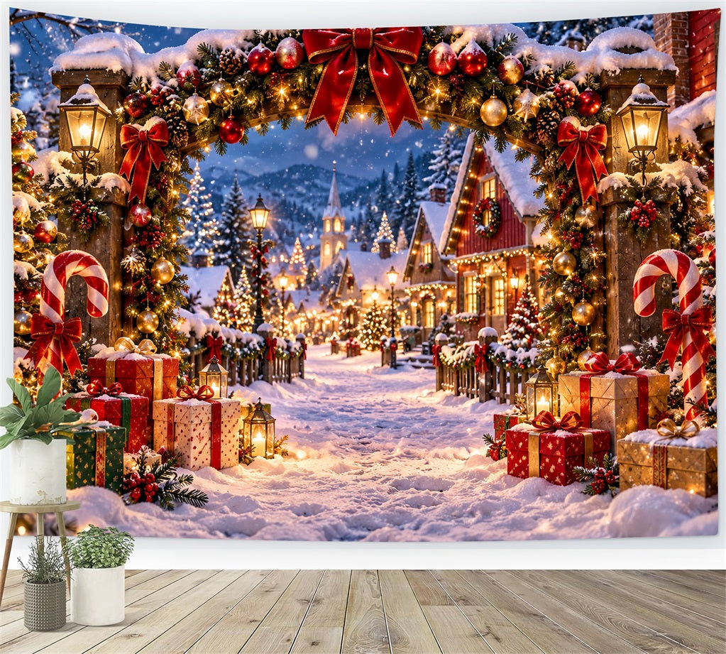 Christmas Village Backdrops Snowy Candy Cane Gateway Christmas Themed Backdrops UK LXX610-162