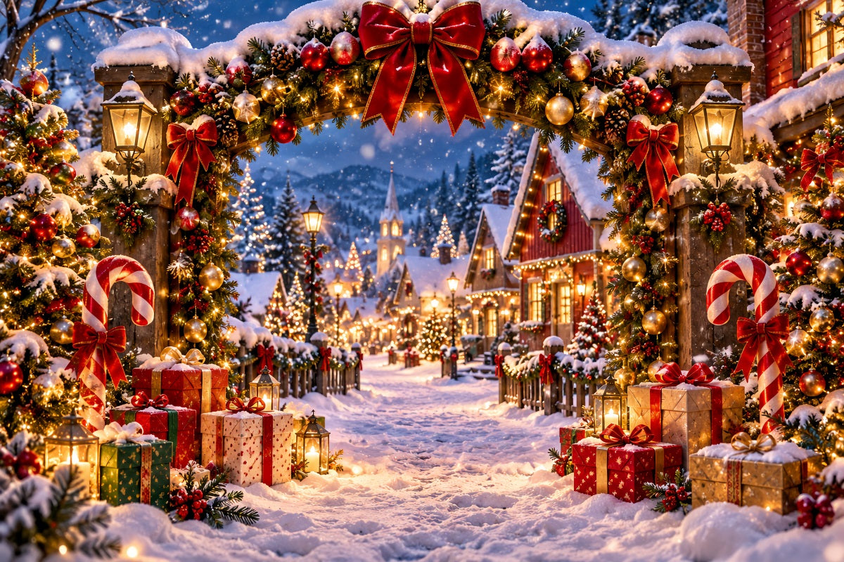 Christmas Village Backdrops Snowy Candy Cane Gateway Christmas Themed Backdrops UK LXX610-162