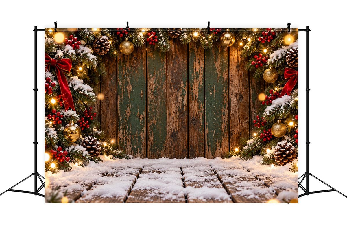 Christmas Backdrop Weathered Green Plank Garland Christmas Theme Backdrop UK LXX610-166