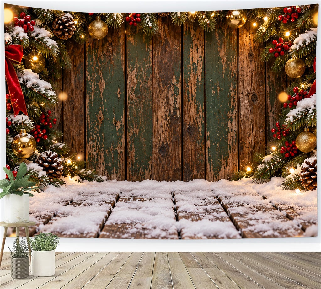 Christmas Backdrop Weathered Green Plank Garland Christmas Theme Backdrop UK LXX610-166