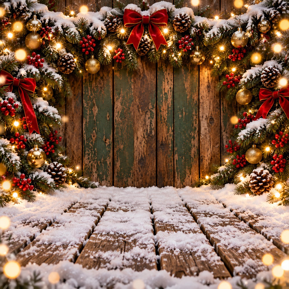 Christmas Backdrop Weathered Green Plank Garland Christmas Theme Backdrop UK LXX610-166