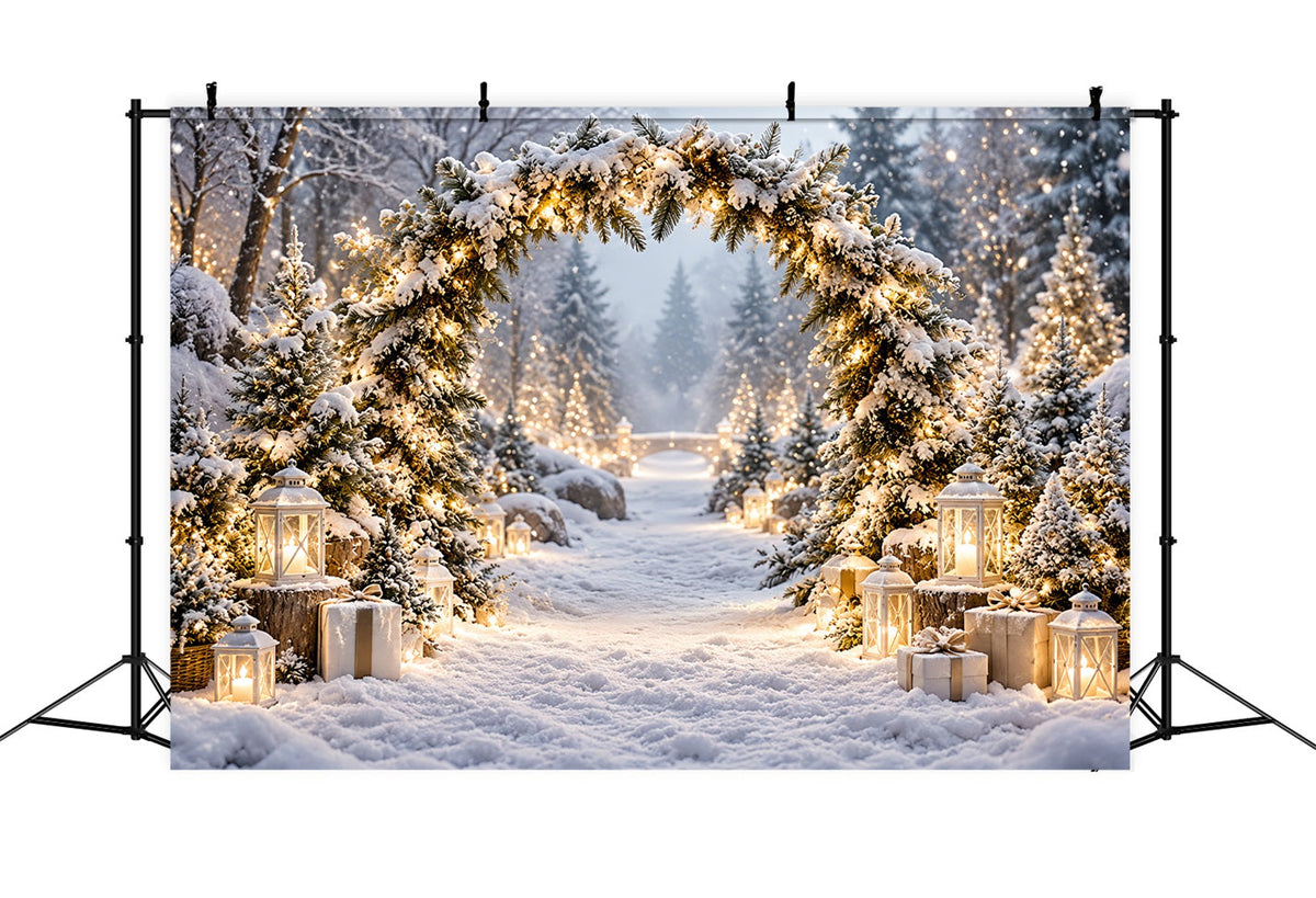 Christmas Backdrops for Photos Snowy Lantern Archway Path Winter Wonderland Christmas Backdrop UK LXX610-169