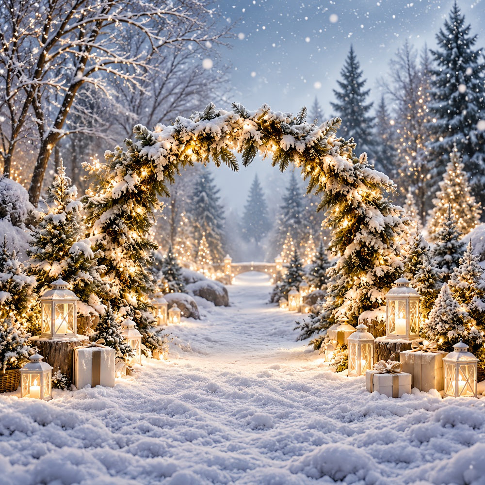 Christmas Backdrops for Photos Snowy Lantern Archway Path Winter Wonderland Christmas Backdrop UK LXX610-169