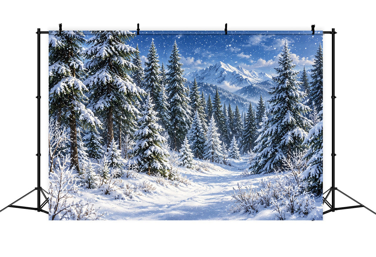 Christmas Tree Photography Backdrop Snowy Lantern Archway Path Christmas Backdrop Photo UK LXX610-173