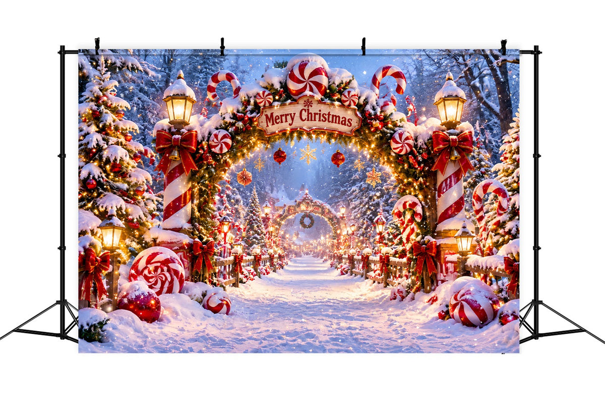 Christmas Candy Cane Backdrop Peppermint Wreath Snowy Gateway Christmas Backdrops for Stage UK LXX610-176