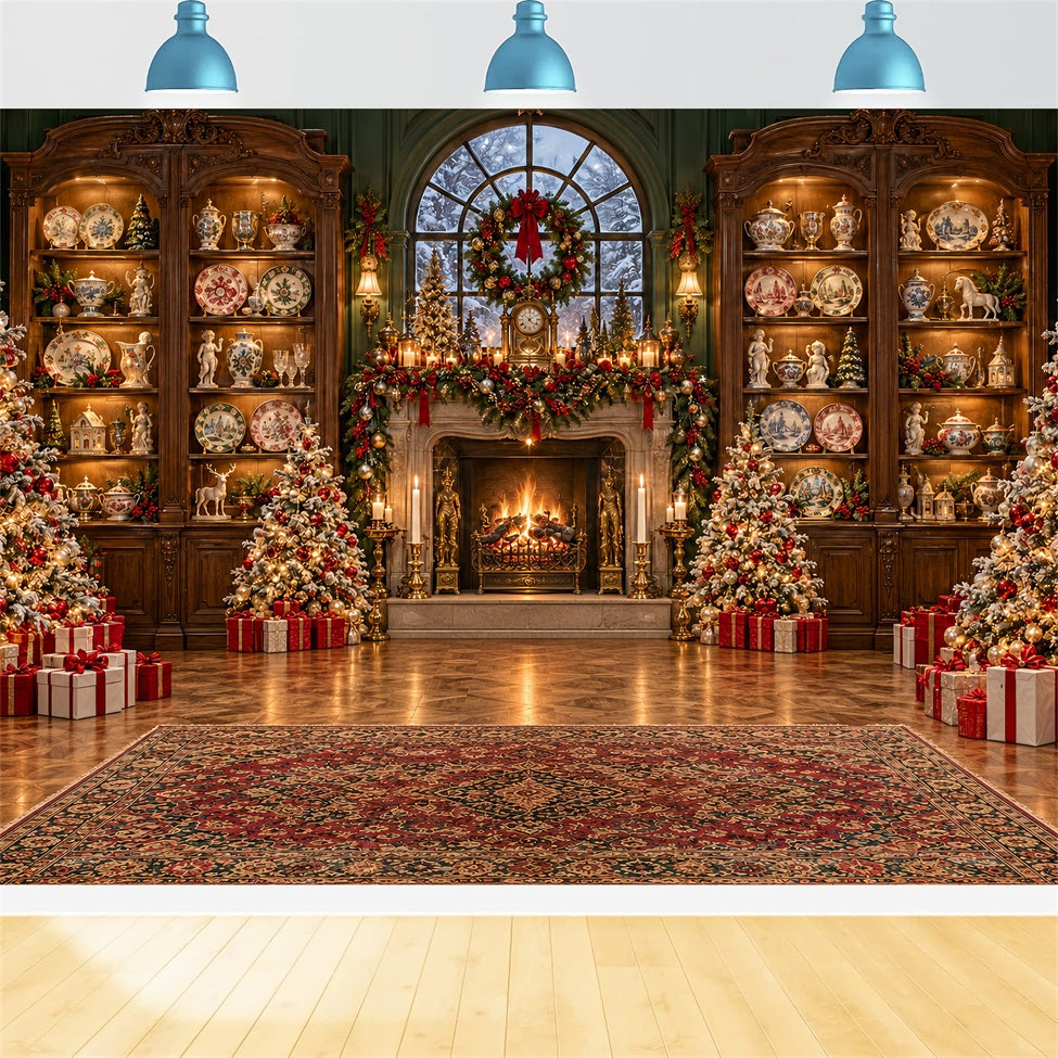 Santa Backdrop Antique Library Fireplace Display Christmas Backdrop for Party UK LXX610-178