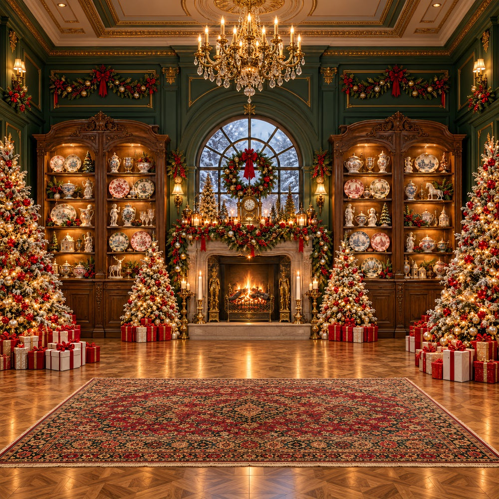 Santa Backdrop Antique Library Fireplace Display Christmas Backdrop for Party UK LXX610-178
