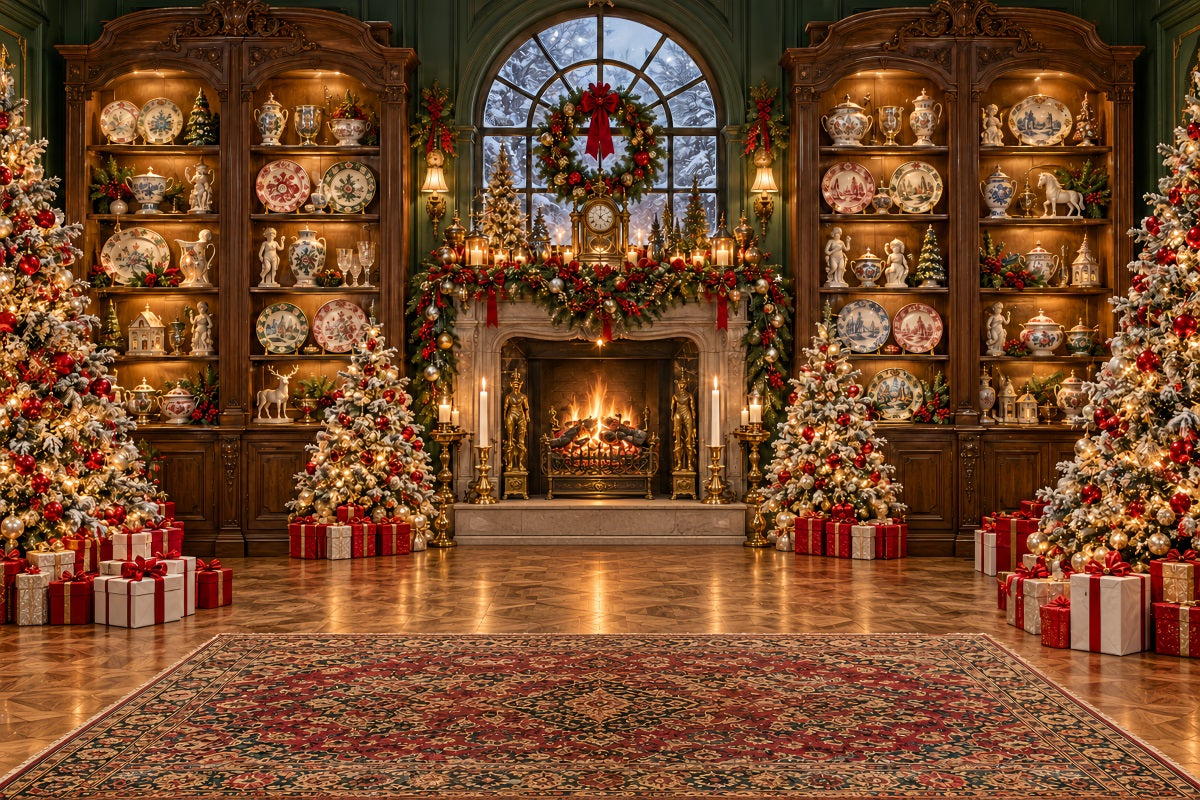 Santa Backdrop Antique Library Fireplace Display Christmas Backdrop for Party UK LXX610-178