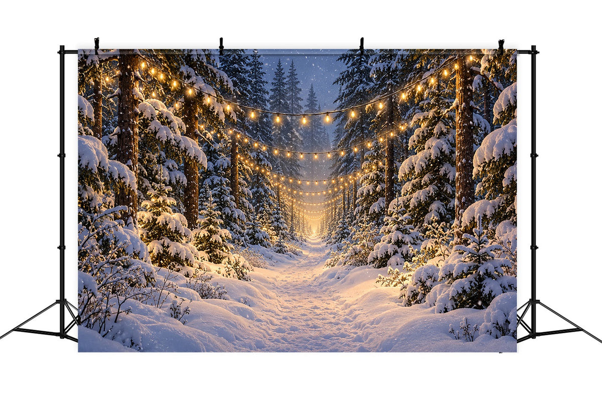 Christmas Tree Forest Backdrop Glowing Snowy Forest Path Christmas Picture Backdrops UK LXX610-180
