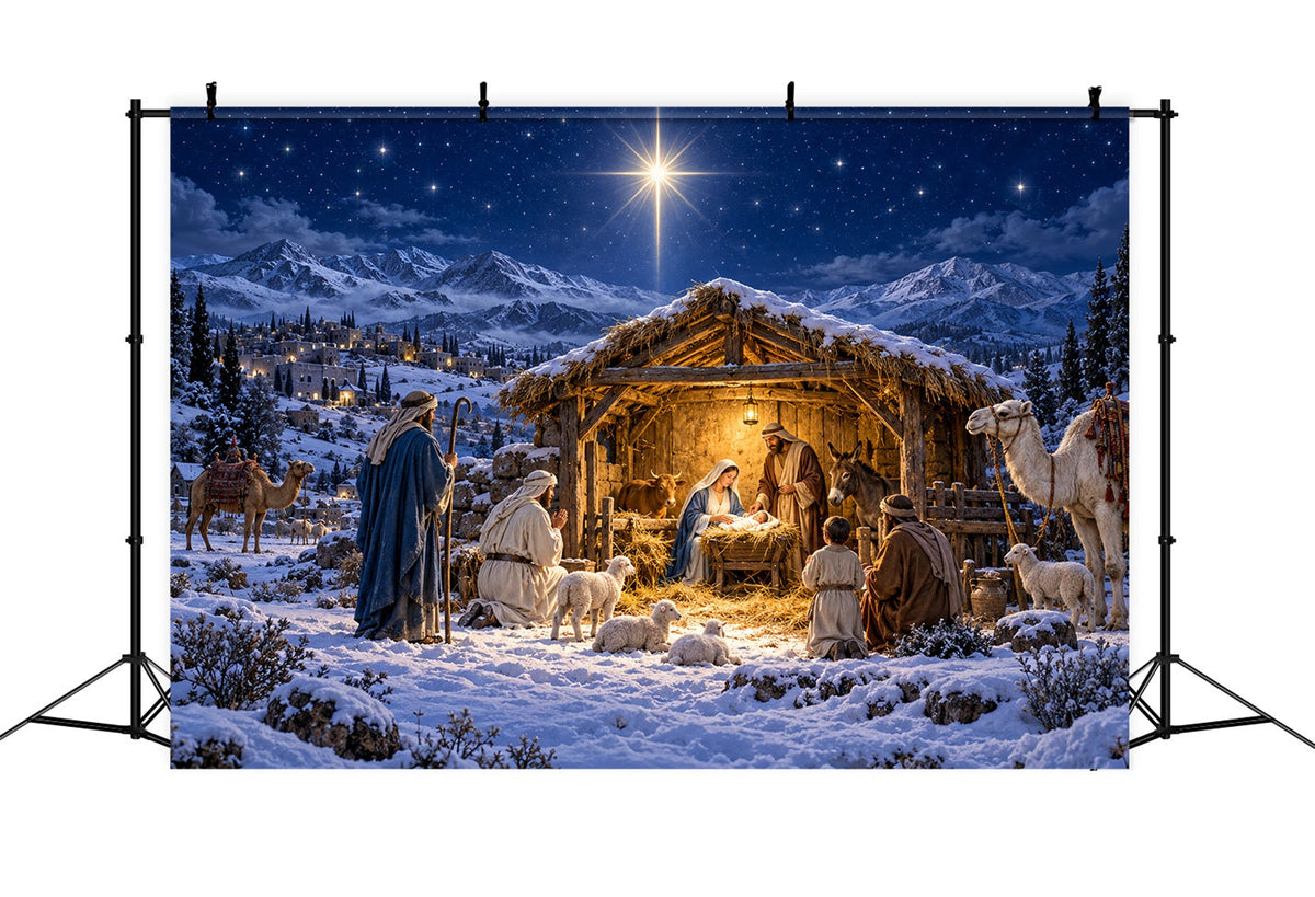 Nativity Scene Backdrop Bethlehem Star Snowy Mountain Christmas Manger Backdrop UK LXX610-181