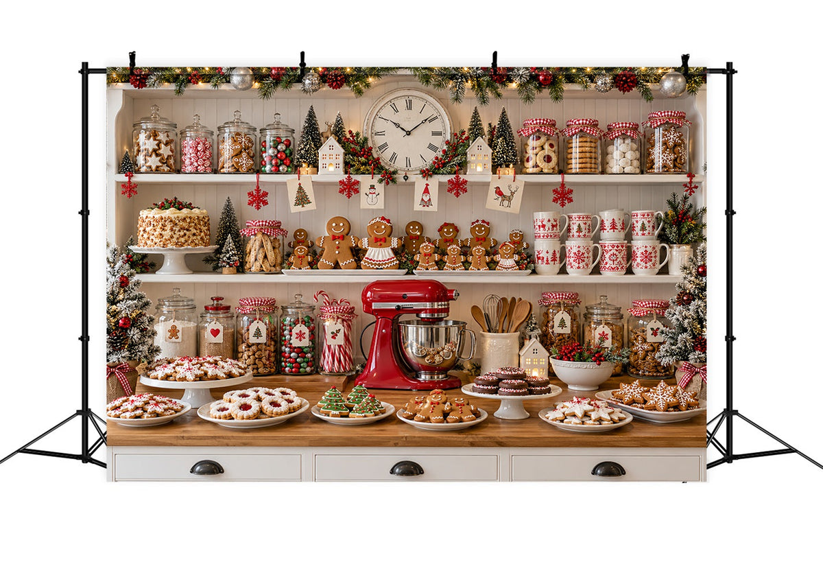 Christmas Backdrop Kitchen Cookie Baking Display Gingerbread Photo Backdrop UK LXX610-189