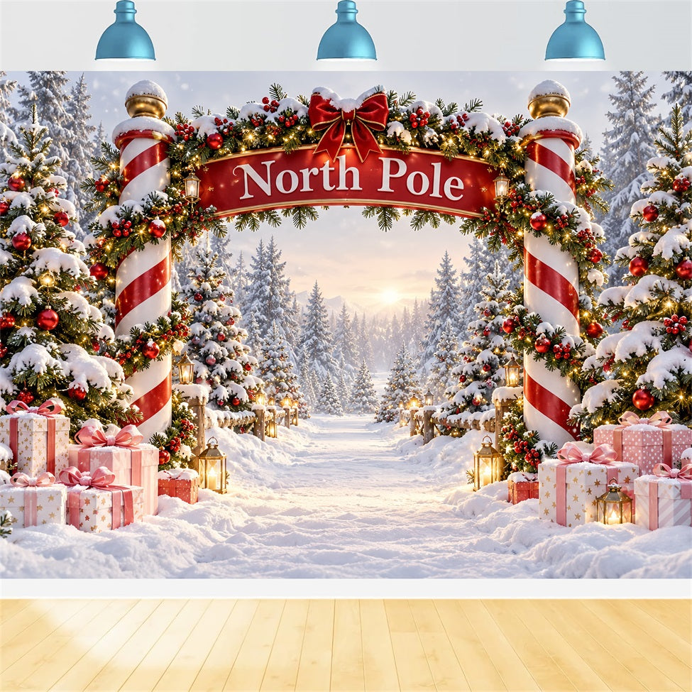 North Pole Photo Backdrop Snowy Forest Candy Gateway Professional Photography Christmas Backdrops UK LXX610-190