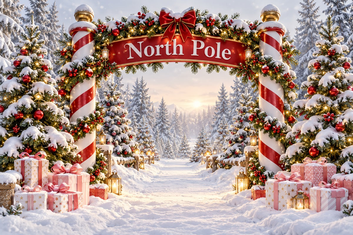 North Pole Photo Backdrop Snowy Forest Candy Gateway Professional Photography Christmas Backdrops UK LXX610-190