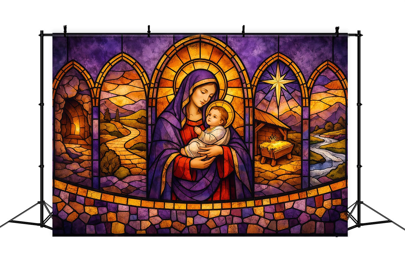 Easter Church Photo Backdrop Holy Mother Child Nativity Glass Easter Backdrops UK LXX62-34