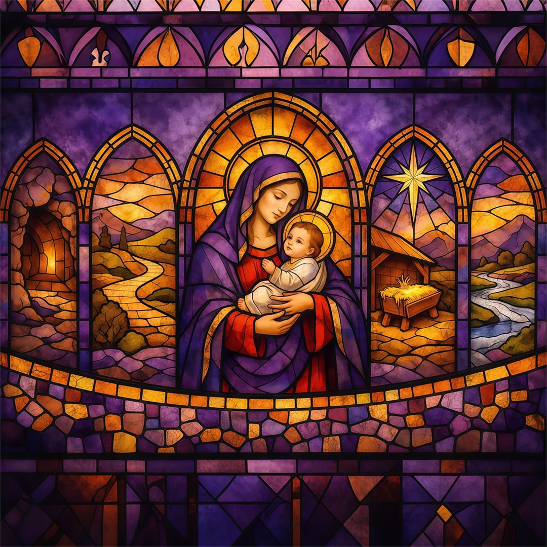 Easter Church Photo Backdrop Holy Mother Child Nativity Glass Easter Backdrops UK LXX62-34