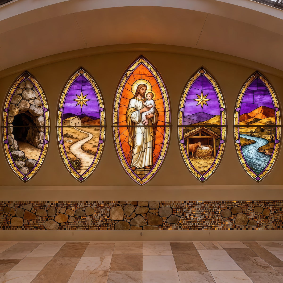 Easter Church Photo Backdrop Resurrection Shepherd Stained Glass Panels Easter Backdrops UK LXX62-35