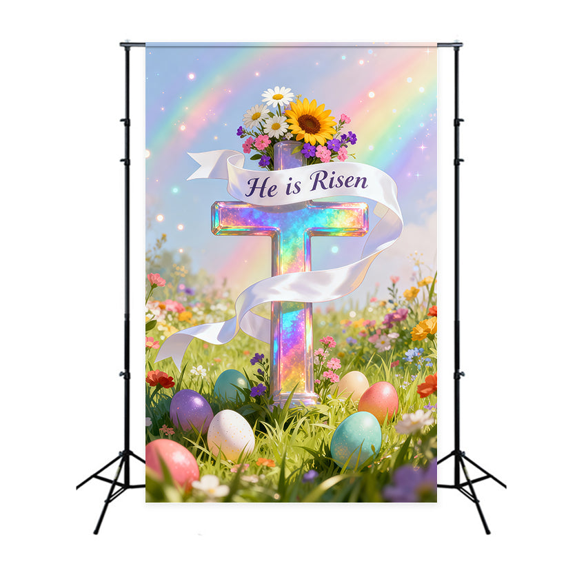 Easter Sunday Backdrop He Is Risen Cross Eggs Easter Photo Backdrop Ideas UK LXX62-43