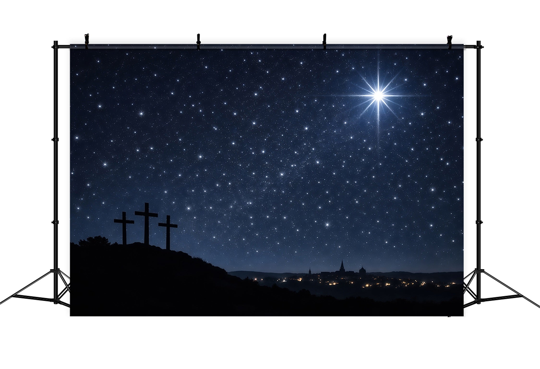 Easter Church Backdrops Starry Calvary Night Silhouette Easter Backdrop For Pictures UK LXX62-44