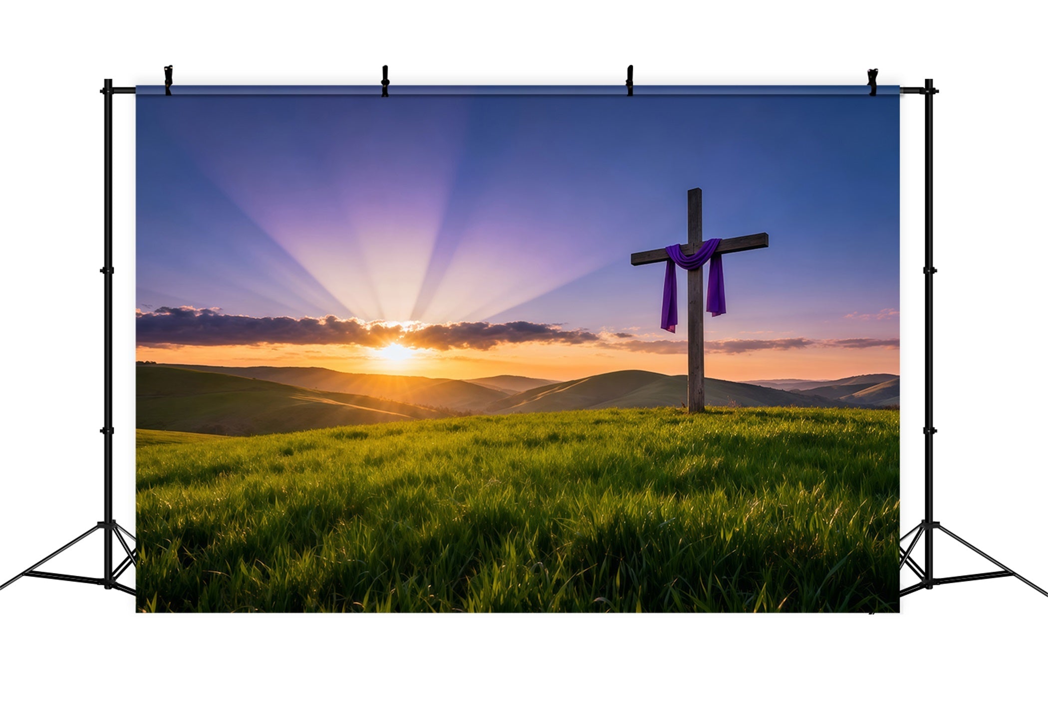 Religious Easter Backdrops Resurrection Sunrise Hill Cross Happy Easter Backdrop UK LXX62-46
