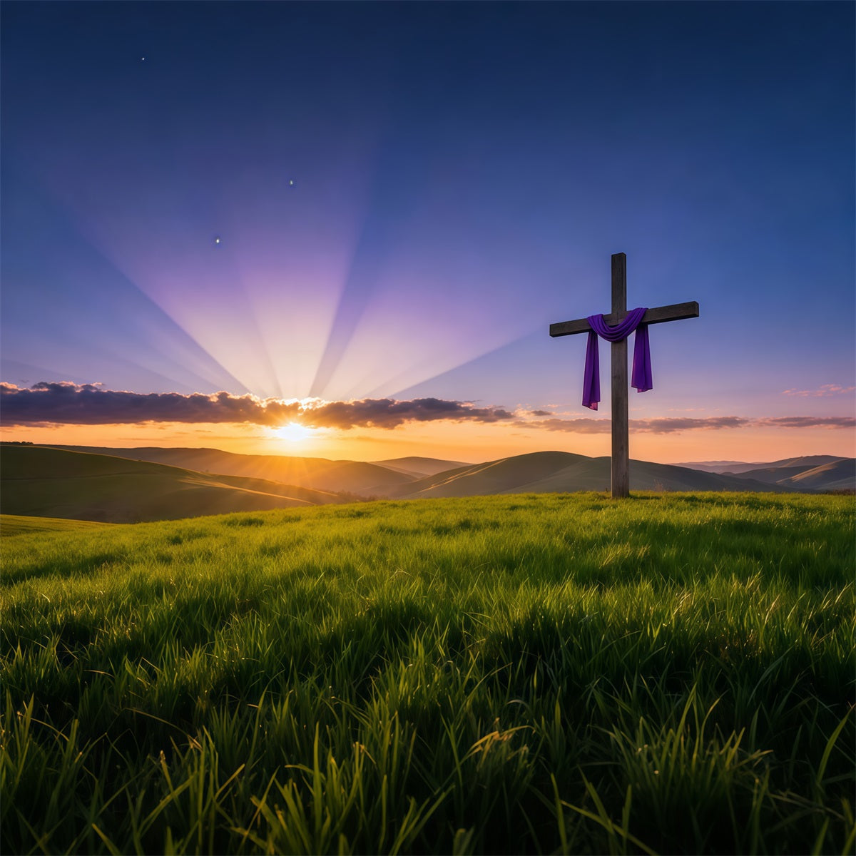 Religious Easter Backdrops Resurrection Sunrise Hill Cross Happy Easter Backdrop UK LXX62-46