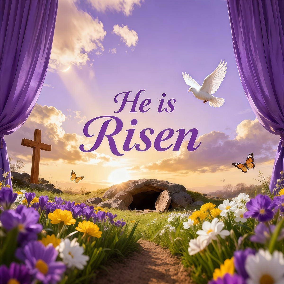 Easter Bunny Backdrops Empty Tomb Glory Flower Easter Backdrops For Pictures UK LXX62-47