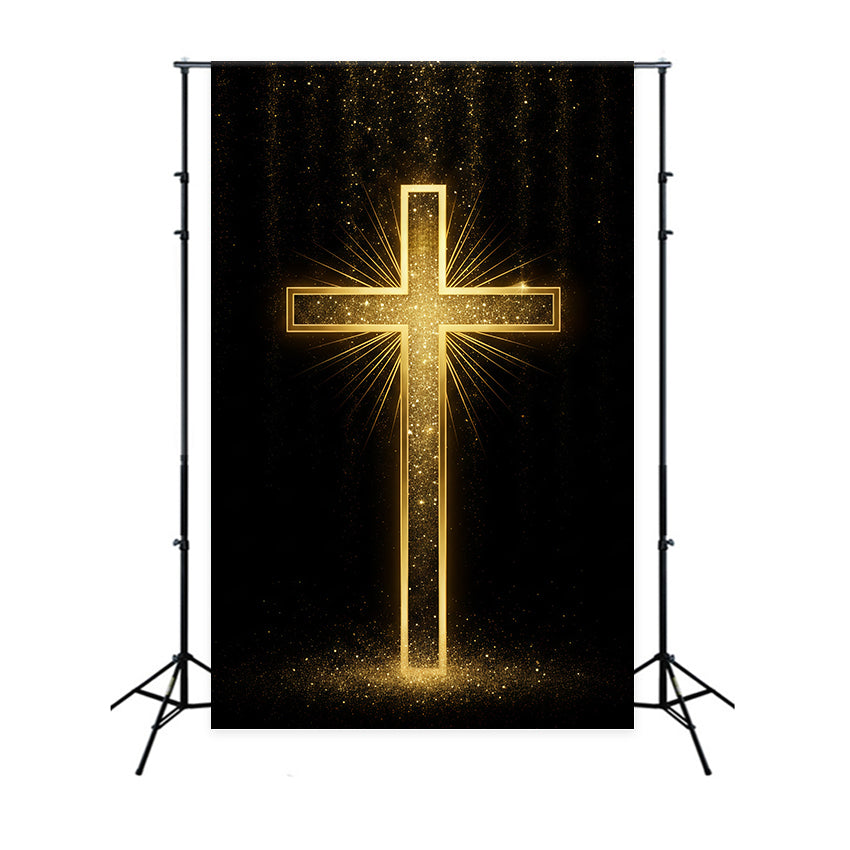 Easter Photo Backdrop Church Golden Glitter Radiant Cross Easter Photoshoot Backdrop UK LXX62-48