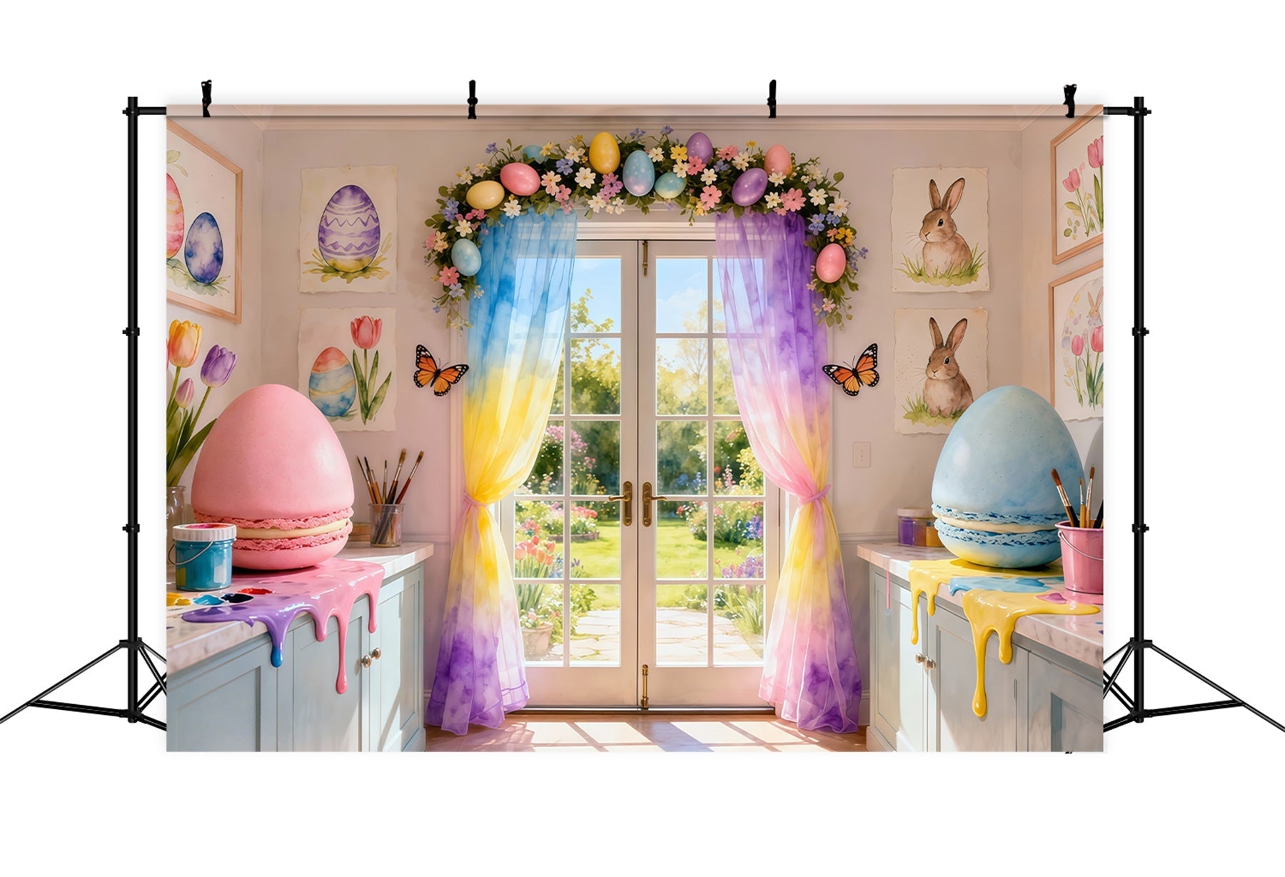 Spring Easter Backdrop Rainbow Drip Macaron Studio Room Easter Picture Backdrop Ideas UK LXX62-57