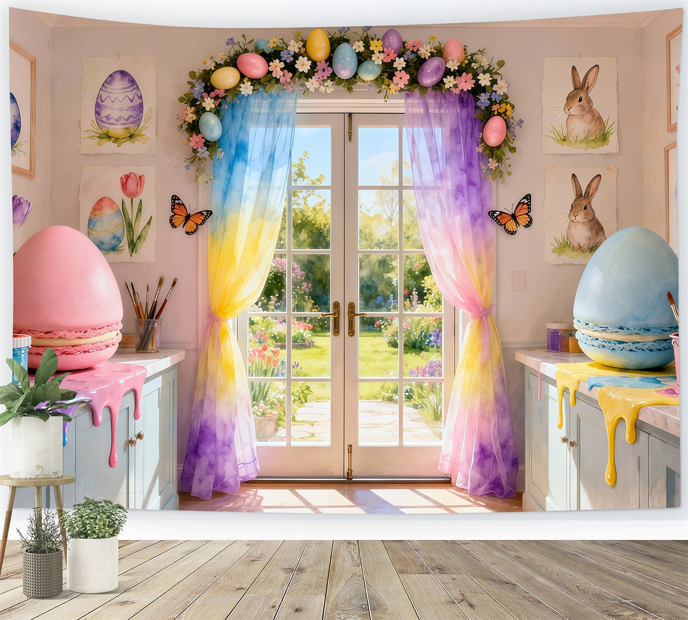 Spring Easter Backdrop Rainbow Drip Macaron Studio Room Easter Picture Backdrop Ideas UK LXX62-57