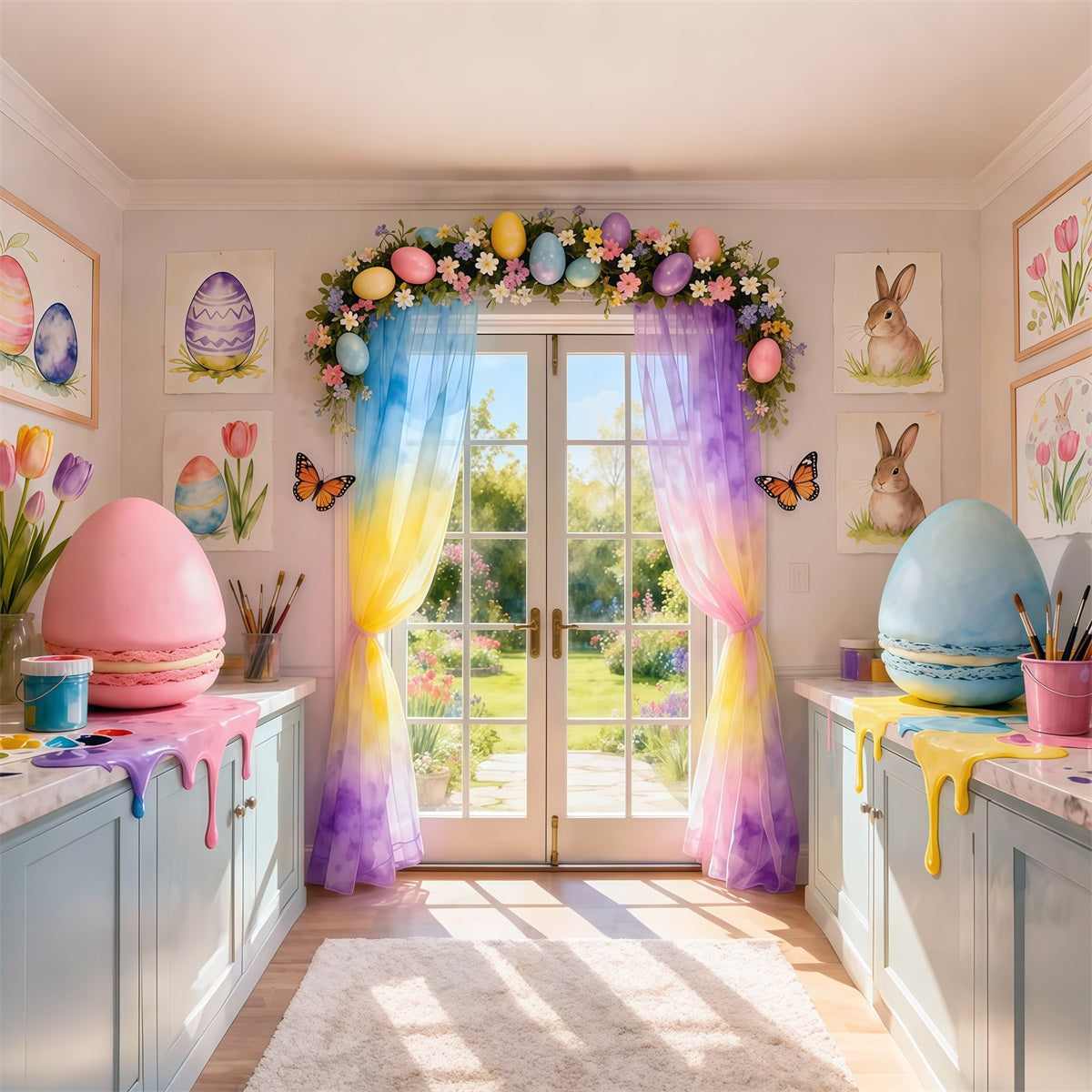 Spring Easter Backdrop Rainbow Drip Macaron Studio Room Easter Picture Backdrop Ideas UK LXX62-57