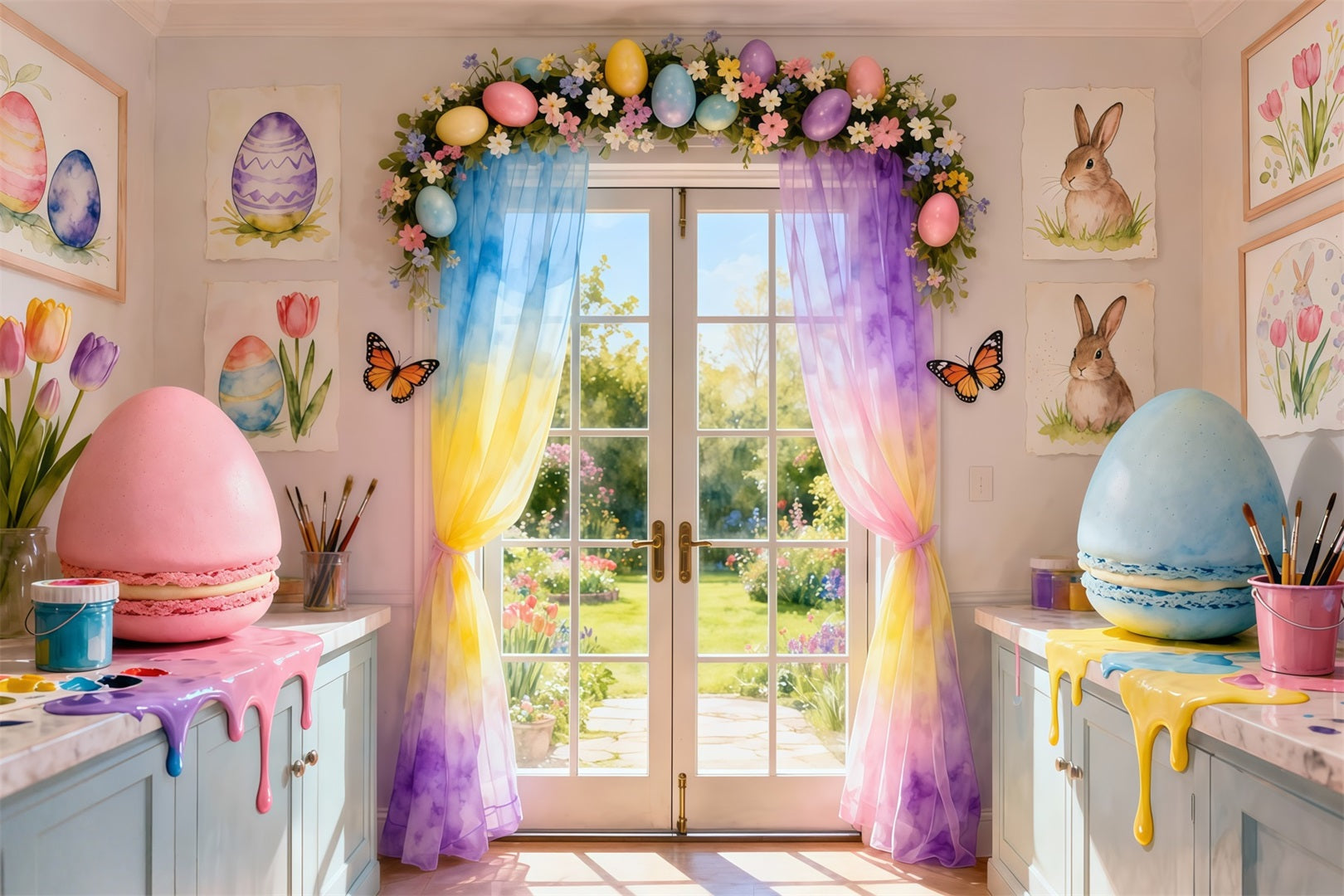 Spring Easter Backdrop Rainbow Drip Macaron Studio Room Easter Picture Backdrop Ideas UK LXX62-57