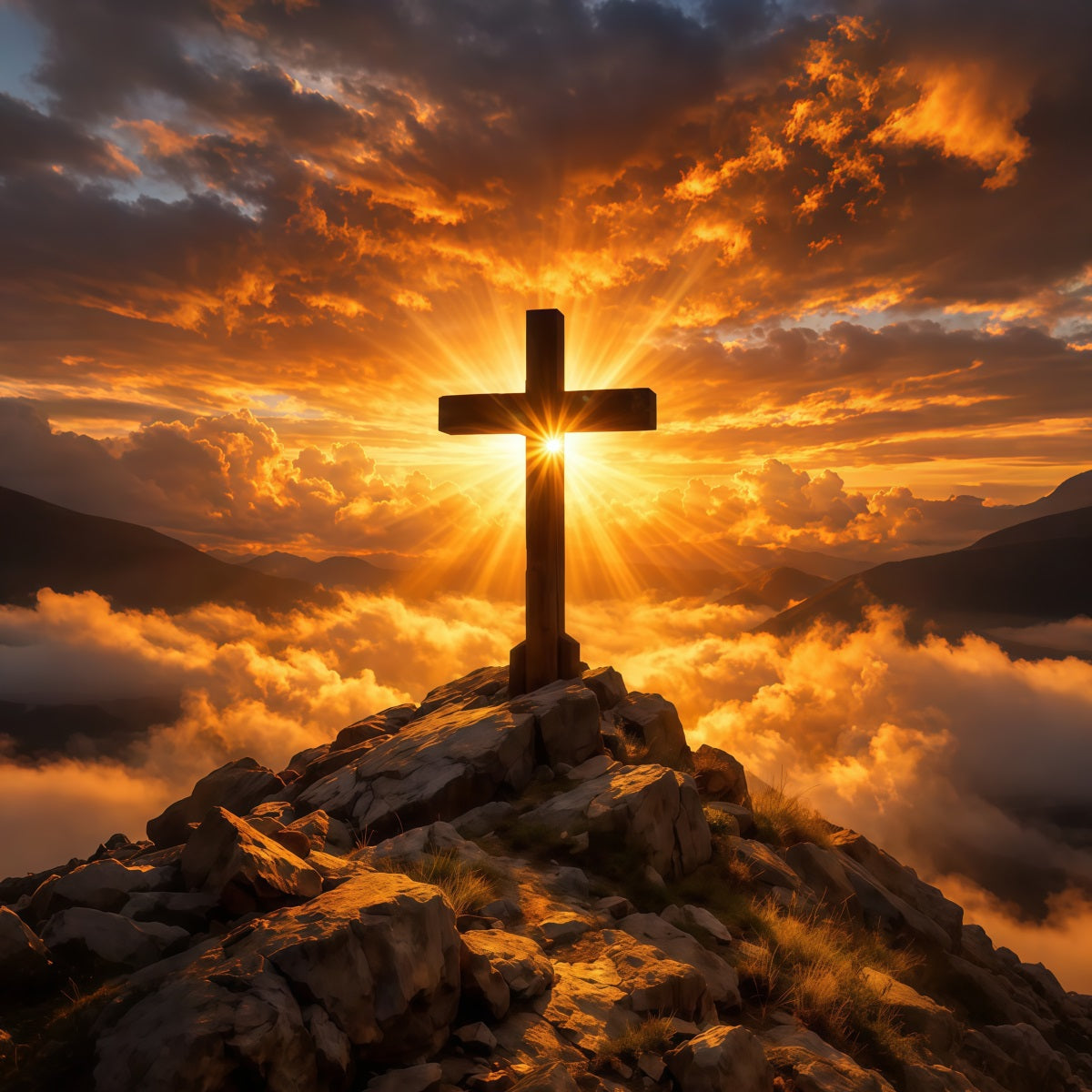 Religious Easter Backdrop Golden Radiant Cross Sunrise Easter Photography Backdrops For Sale UK LXX62-58