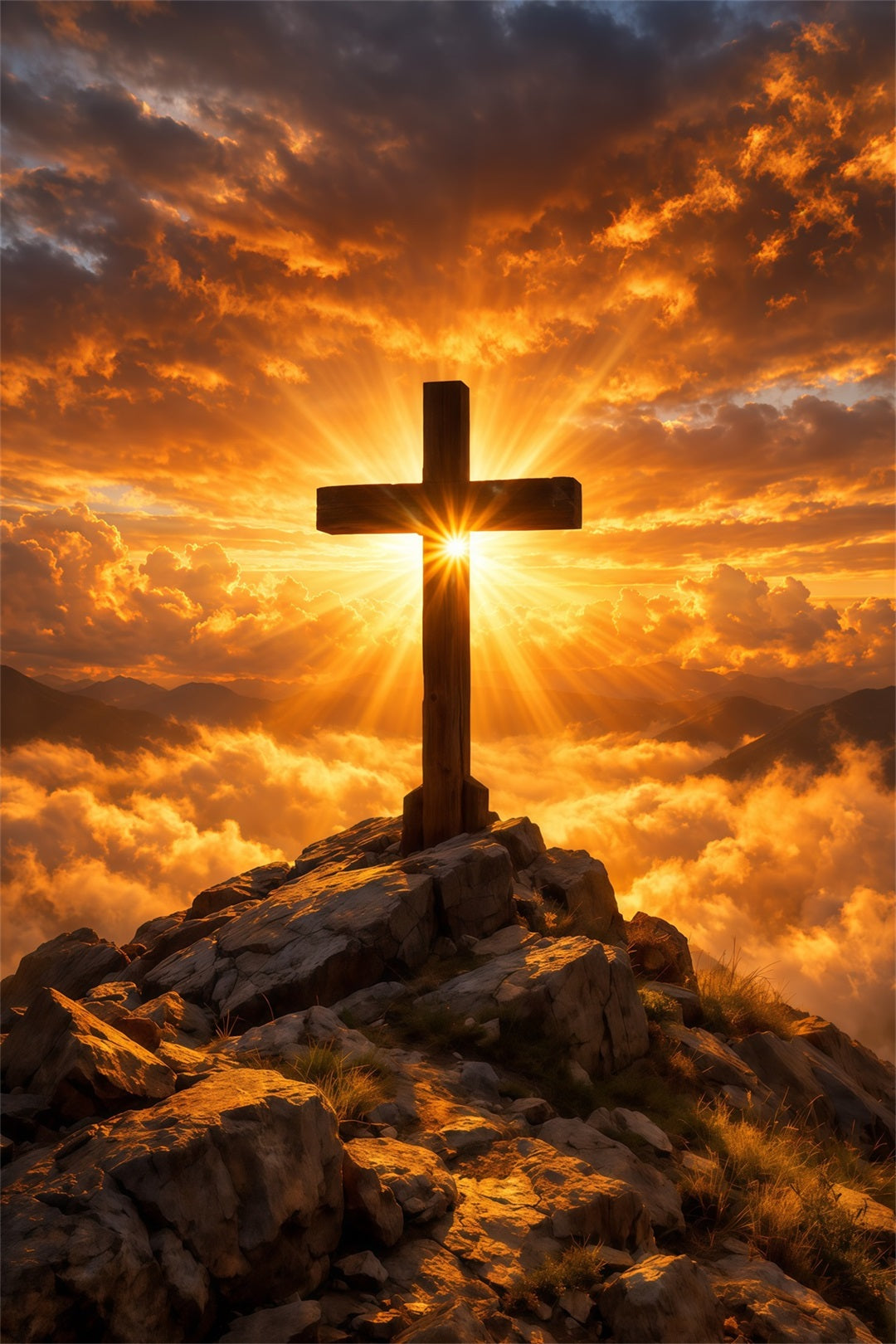 Religious Easter Backdrop Golden Radiant Cross Sunrise Easter Photography Backdrops For Sale UK LXX62-58