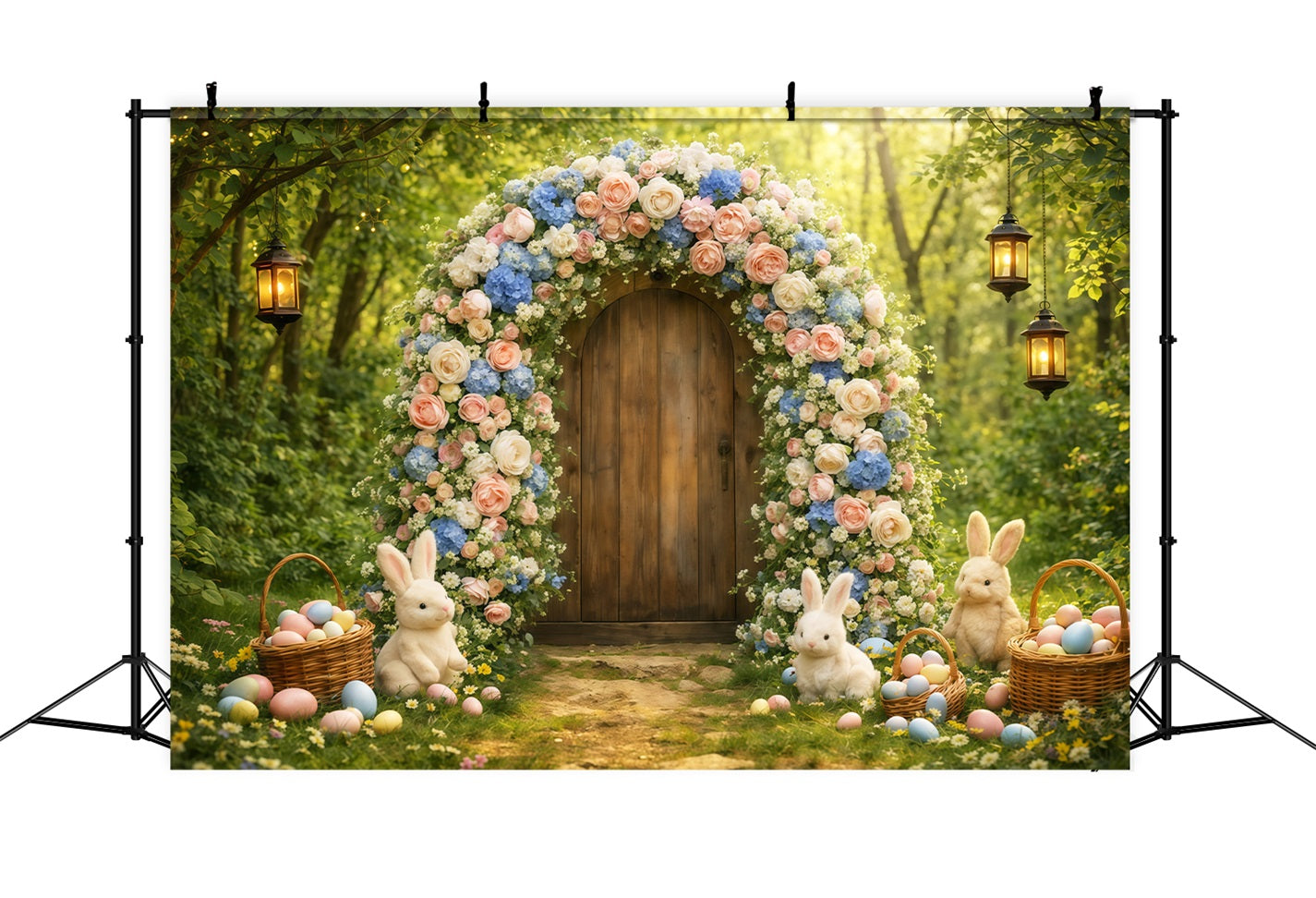 Easter Arch Backdrop Enchanted Forest Flower Bunny Garden Photo Backdrop Easter UK LXX62-59