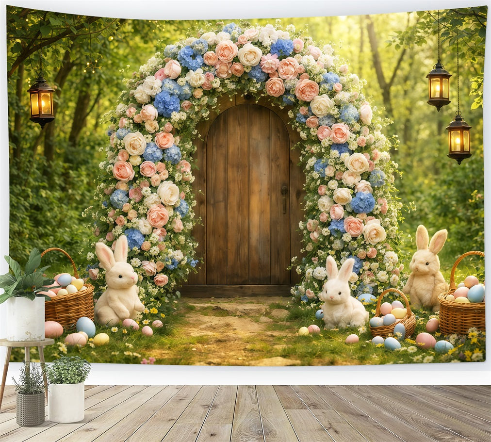 Easter Arch Backdrop Enchanted Forest Flower Bunny Garden Photo Backdrop Easter UK LXX62-59