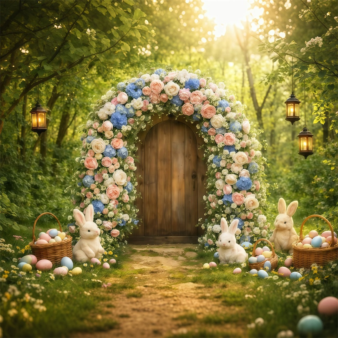 Easter Arch Backdrop Enchanted Forest Flower Bunny Garden Photo Backdrop Easter UK LXX62-59