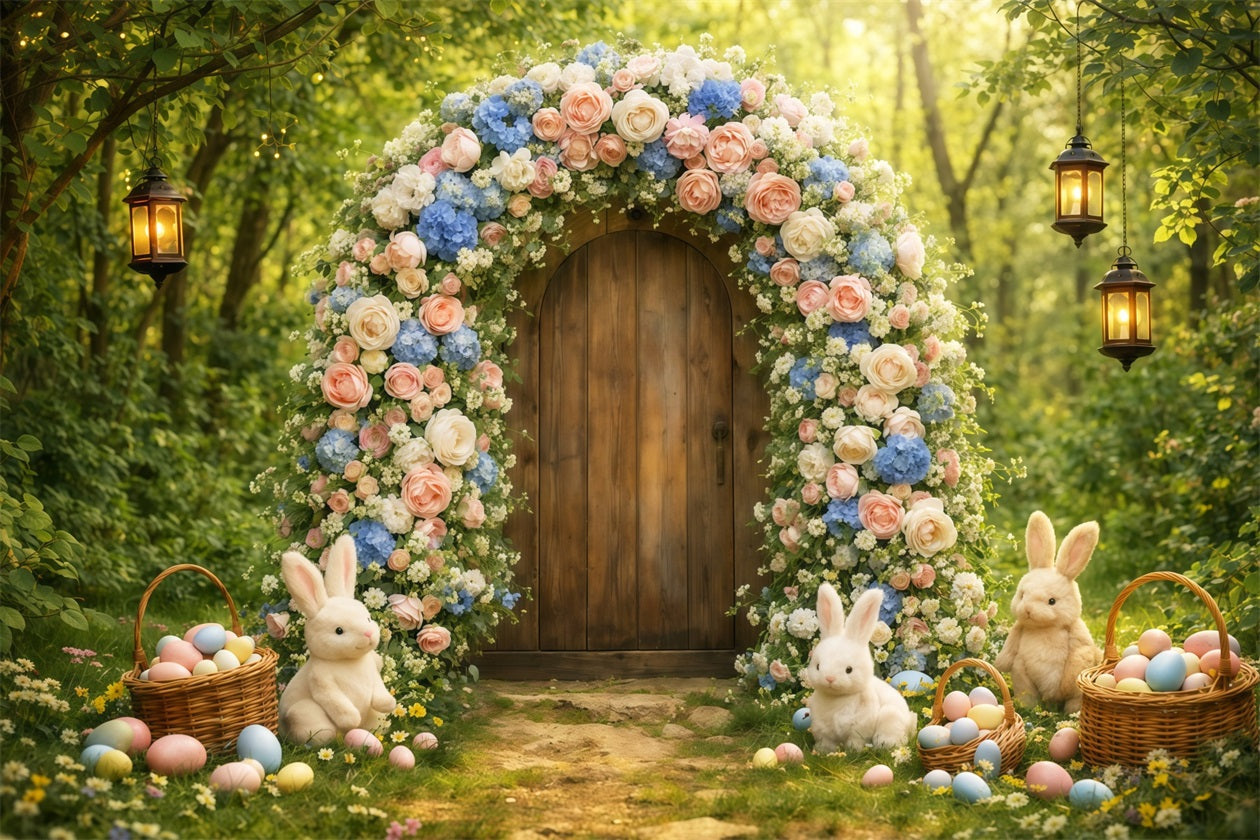 Easter Arch Backdrop Enchanted Forest Flower Bunny Garden Photo Backdrop Easter UK LXX62-59