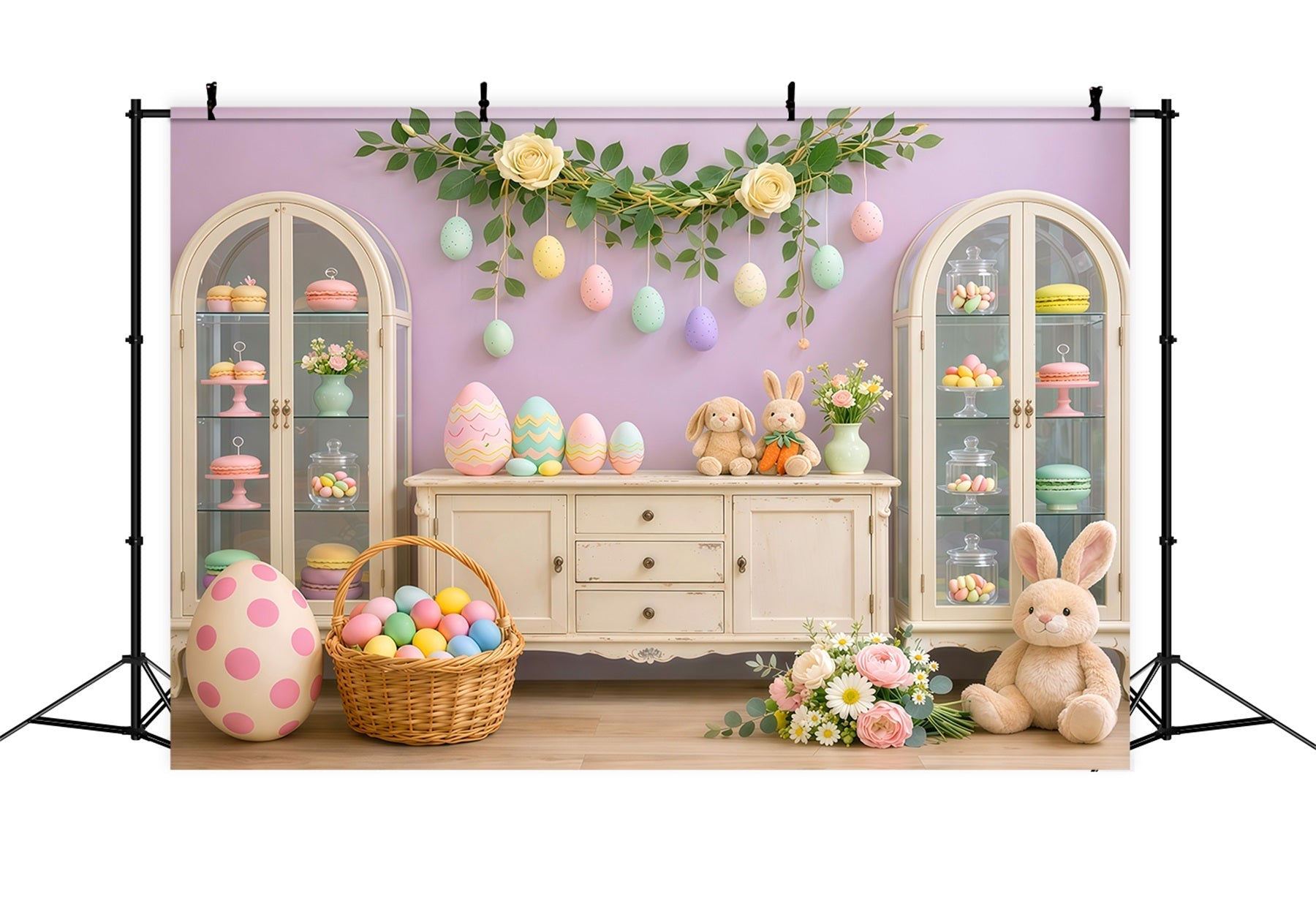 Cute Easter Backdrop Pastel Candy Cabinet Egg Display Backdrop For Easter Pictures UK LXX62-62