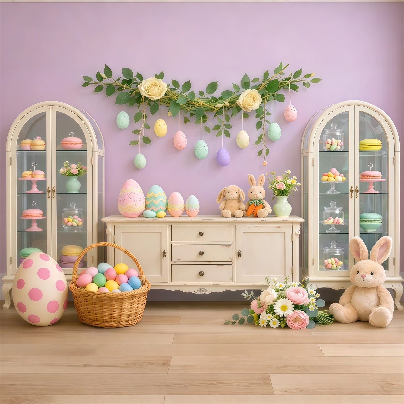 Cute Easter Backdrop Pastel Candy Cabinet Egg Display Backdrop For Easter Pictures UK LXX62-62