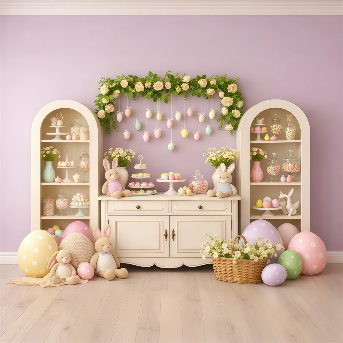 Cute Easter Backdrop Lavender Sweet Macaron Bunny Display Backdrop For Easter Pictures UK LXX62-63
