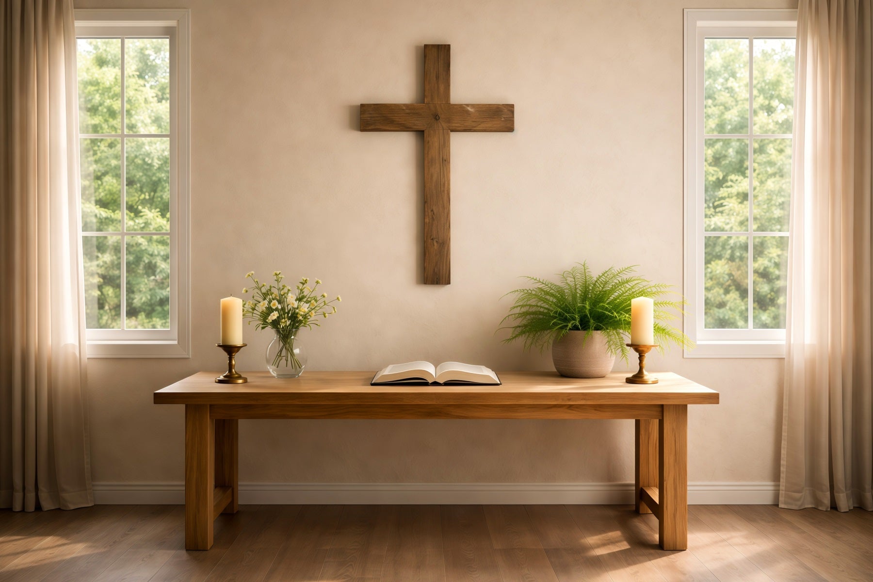 Church Easter Photo Backdrops Minimalist Prayer Table Wooden Cross Backdrops Easter UK LXX62-65
